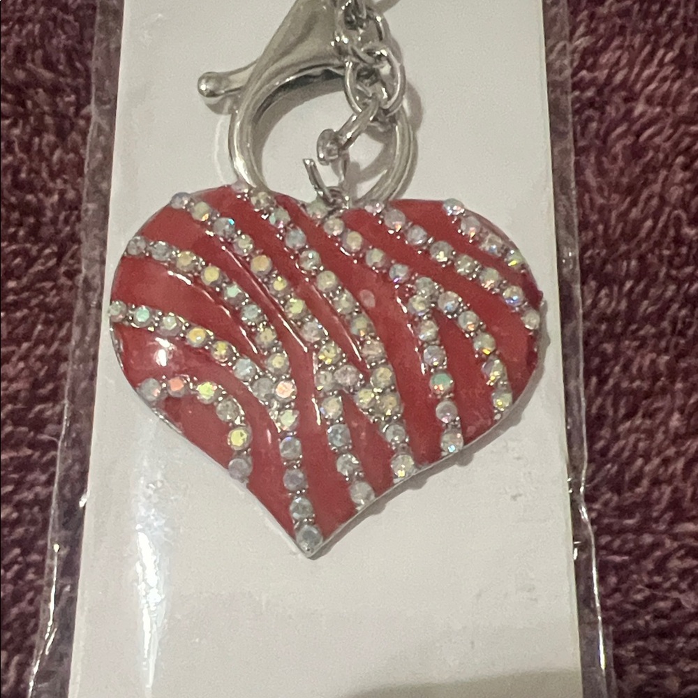 Red Rhinestone Zebra Heart Keychain/ Bagcharm - Picture 2 of 2